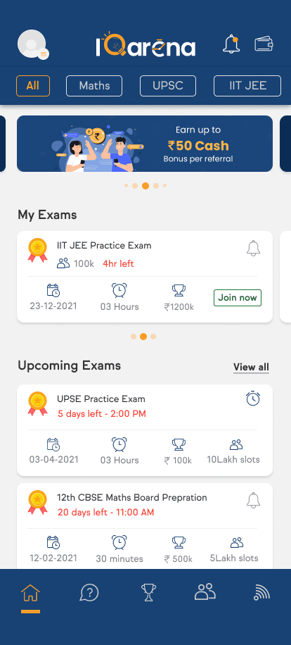 Student Home & Exam Discovery
